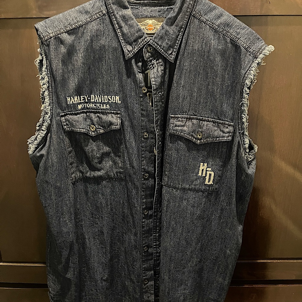 Harley Davidson denim blue vest, gently used, extra large XL